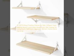 AT-0278  Wood Floating Shelves for Wall, Different Sizes Natural Wood Customized Wood Finish Wall Shelves for Living Room, Bathroom, Bedroom, Kitchen, Home Decor (Set of 4)