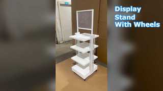 Introduce Adjustable 3 Shelf Double Sided Display Stand with Wheels & Side Top Signage Area For You